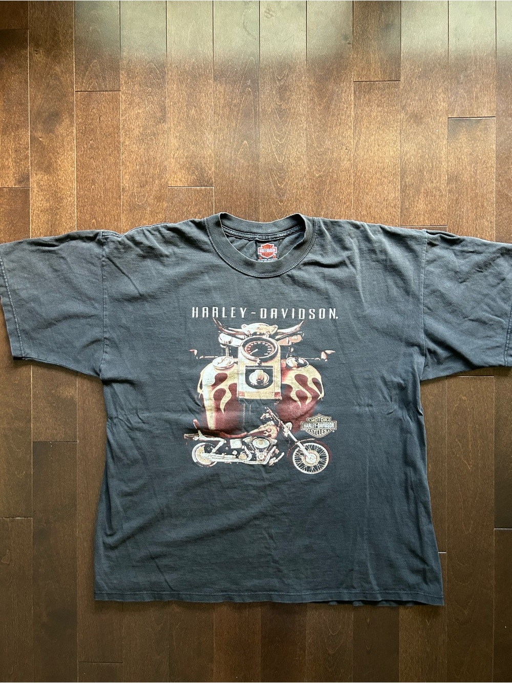 Vintage Harley Davidson 90’s Faded Black Flame Motorcycle Graphic Tee